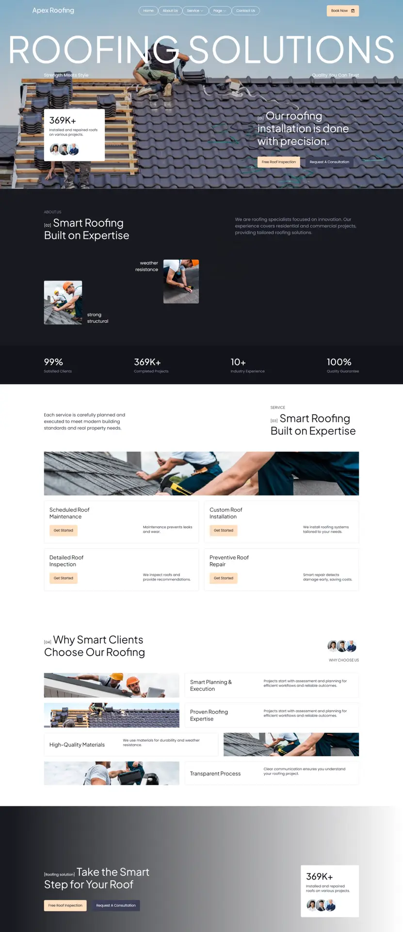 Custom residential roofing project - web design portfolio by eloire.co