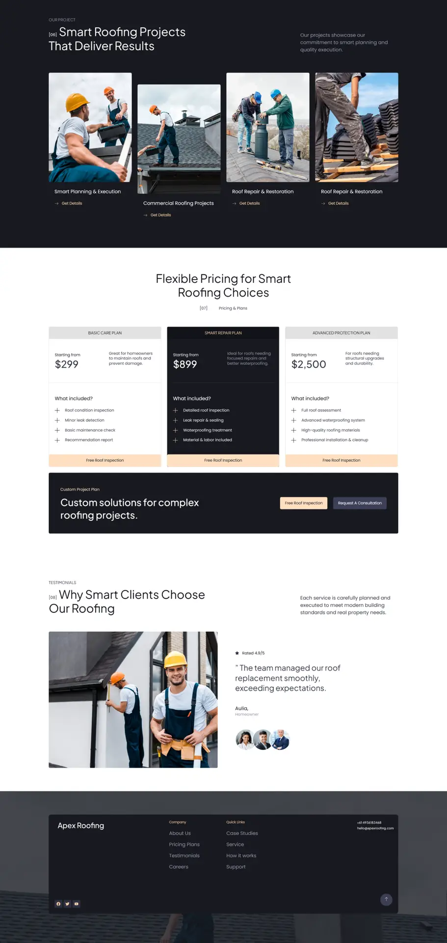 Custom residential roofing project - web design portfolio by eloire.co