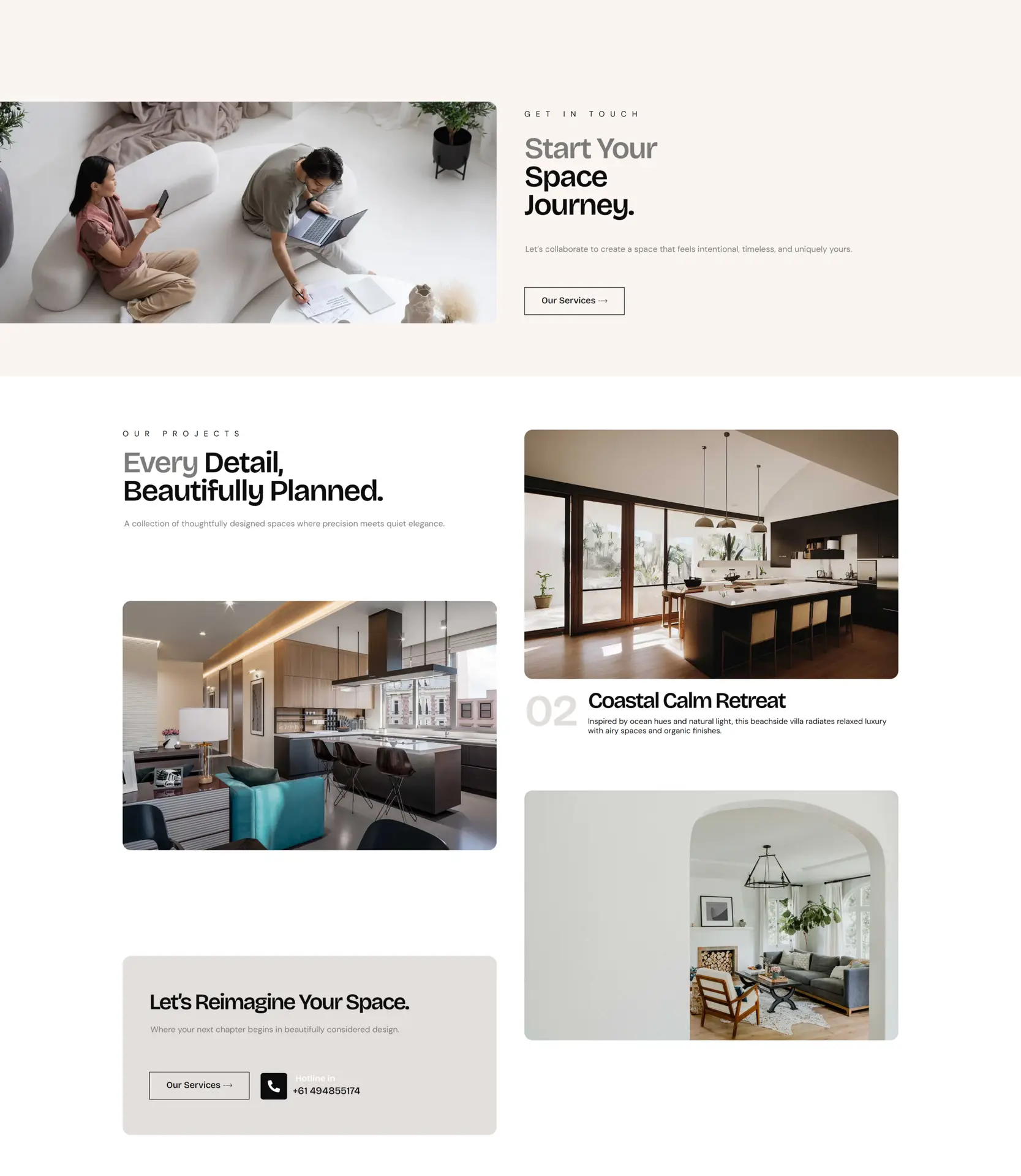 Interior design client website featuring modern home décor and room styling - web design portfolio by eloire.co
