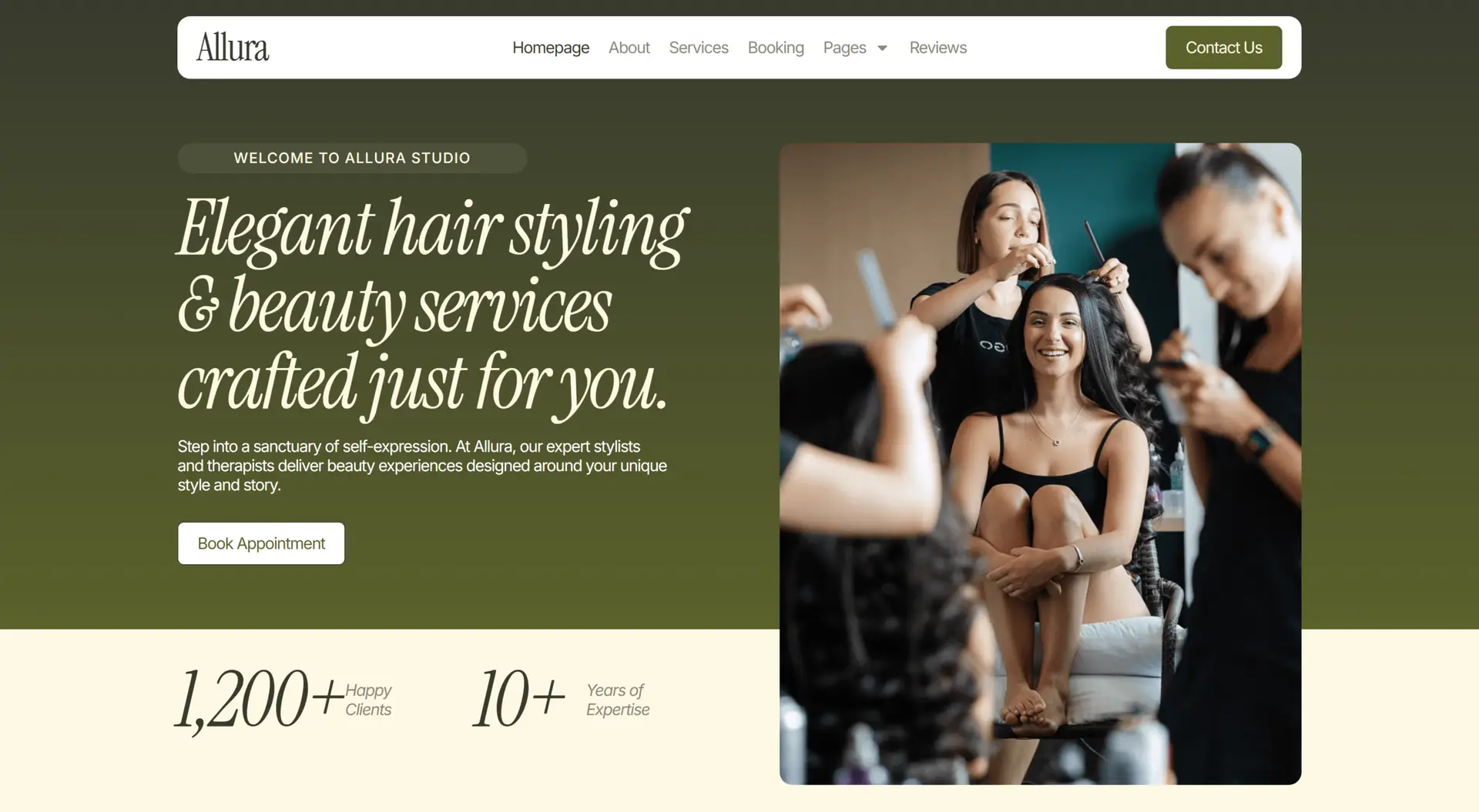 Hair salon client website - web design portfolio by eloire.co