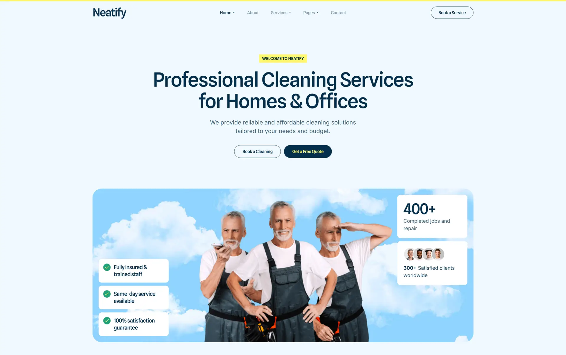 Cleaning service client website - web design portfolio by eloire.co